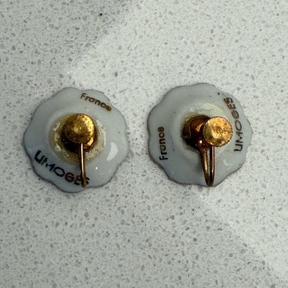 Vintage Limoges Porcelain Hand Painted Brooch and Screwback Earrings Set 1940s - Picture 10 of 15